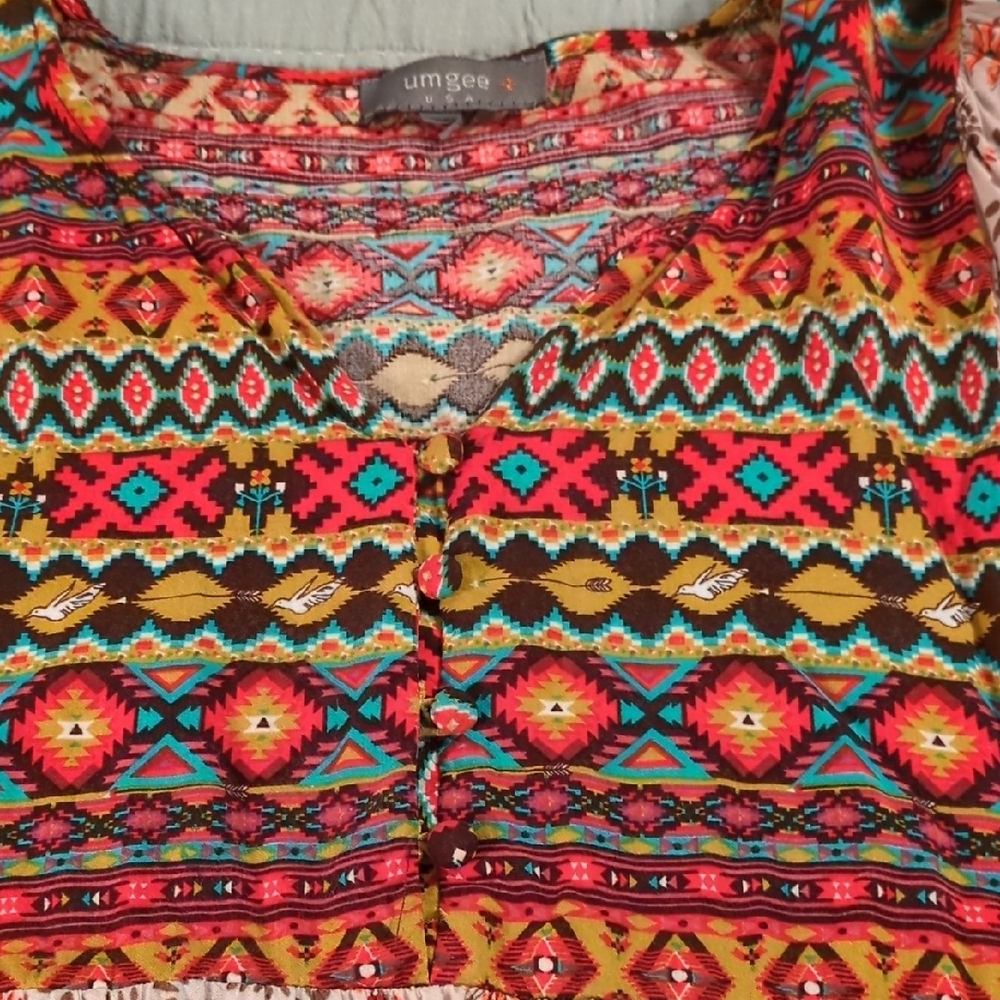 Umgee Pink and Orange Pleated Ruffled Sundress - Picture 4 of 5